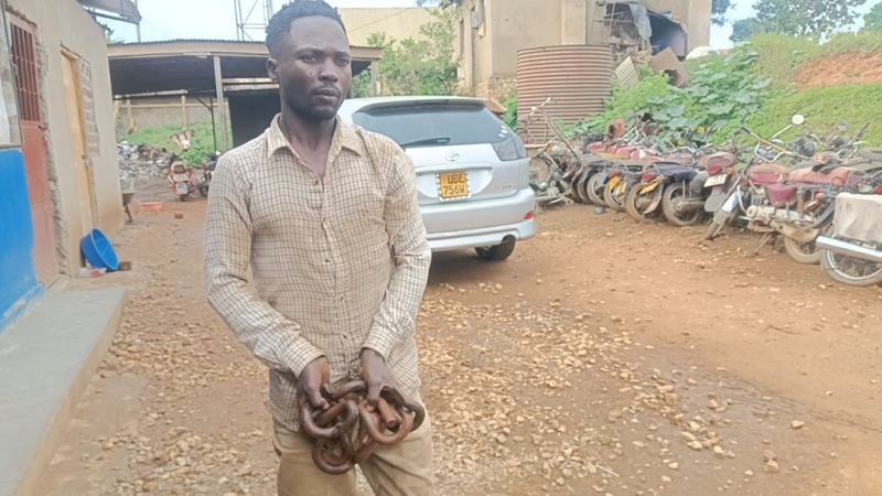 Sharif Kirunda, a resident of Mbalala Village at Wantoni police with the railway metals